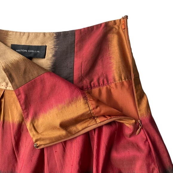Hilton Hollis Silk Skirt Size 10 Full A-Line Pleated Fall Stripe Cherry Caramel - Picture 6 of 10
